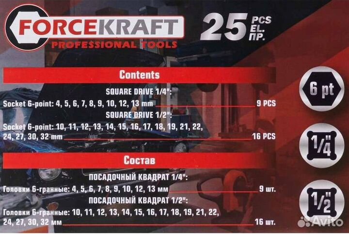 Набор ударных головок 25 пр forcekraft