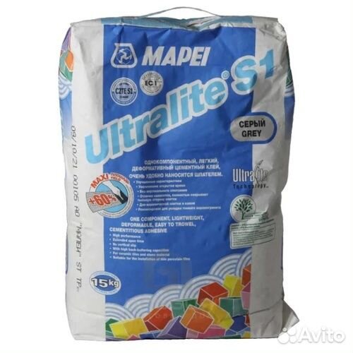 Смесь сухая ultralite S1, тм mapei, серый, 15кг