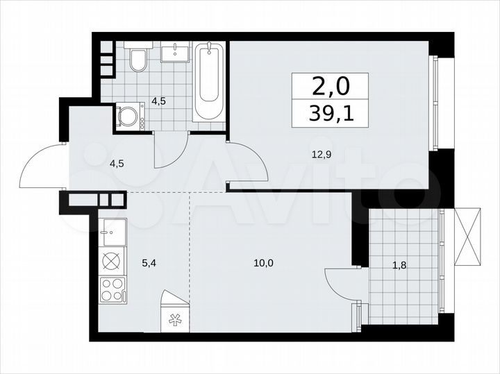 2-к. квартира, 39,1 м², 6/21 эт.