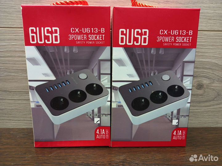 Сетевой фильтр 3 гнезда / 6 USB