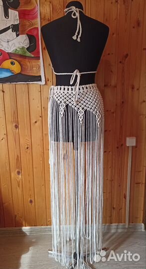 Костюм макраме, топ, юбка