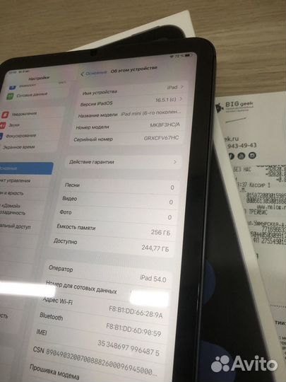 iPad Mini 6 2023 256Gb LTE Акб100 Чек Стекло Отлич