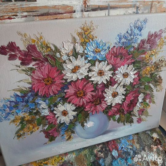 Картина маслом Цветы Герберы в вазе Букет