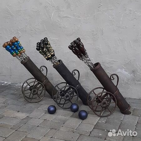 Кованная подставка под шампуры (Пушка, золото)