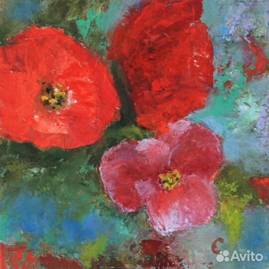 Картина маслом цветы пионы тюльпаны маки