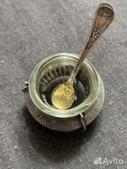 Солонка с ложкой мельхиор мнц серебрение СССР