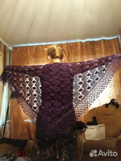 Шаль Ажурная Фиолетовая с люрексом. Ручная работа