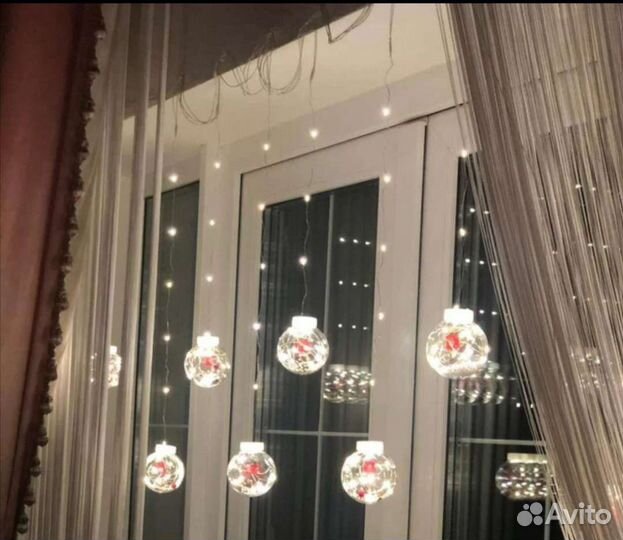 Новогодние гирлянды шары на окно двухуровневые