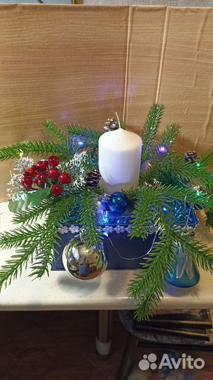 Новогодняя композиция на стол с подсветкой