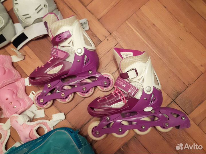 Ролики раздвижные детские р30-33 и 2 набора защиты