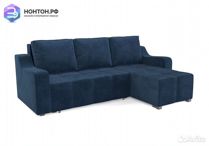Угловой диван еврокнижка Берн велюр темно-синий