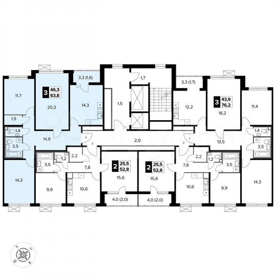3-к. квартира, 83,8 м², 7/14 эт.