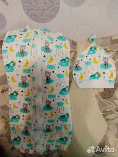 Пеленка кокон на молнии и шапочка
