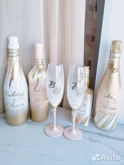 Свадебный набор бутылки бокалы банк