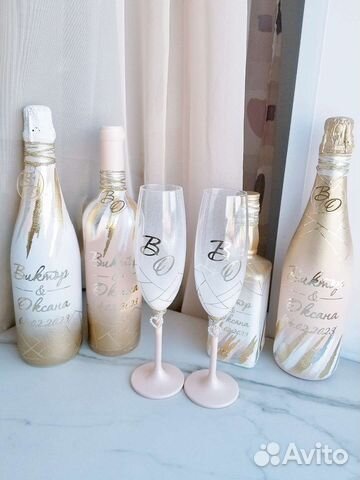 Свадебный набор бутылки бокалы банк