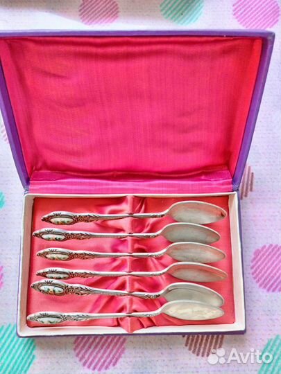 Мельхиоровые кофейные ложки финифть