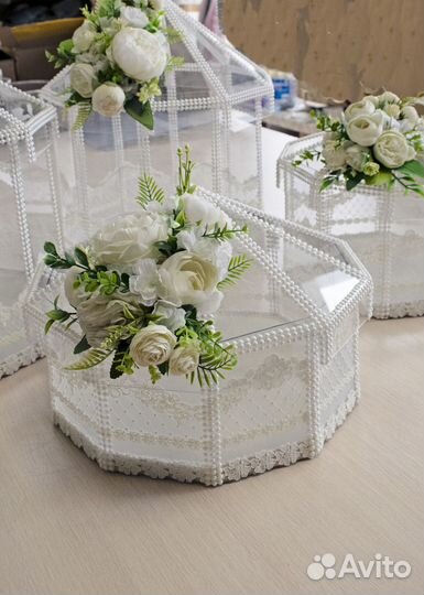 Свадебная корзинка/Хонча (молочное кружево,бусины)