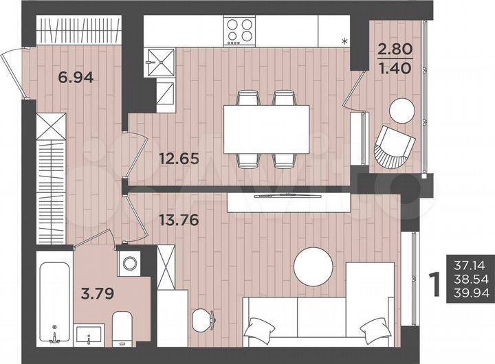 1-к. квартира, 38,5 м², 7/9 эт.