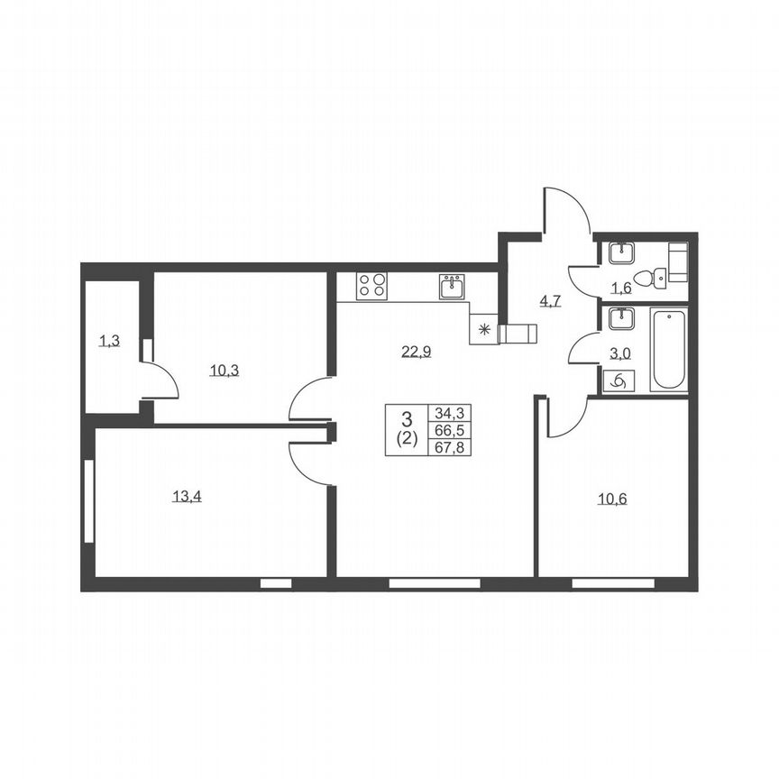 3-к. квартира, 67,8 м², 5/8 эт.