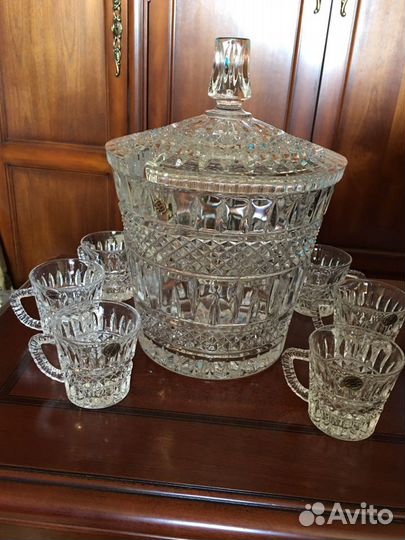 Крюшонница + 6шт кружки.Bohemia. Хрусталь