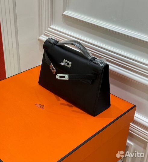 Сумка женская Hermes Kelly Pochette черная маленьк