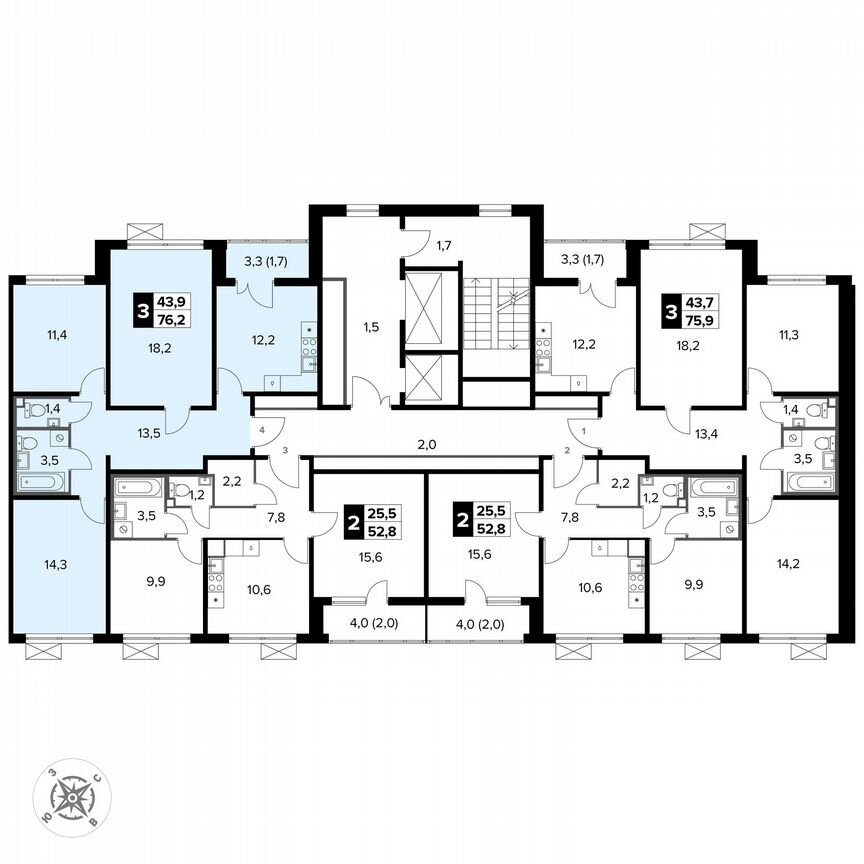 3-к. квартира, 76,2 м², 8/15 эт.