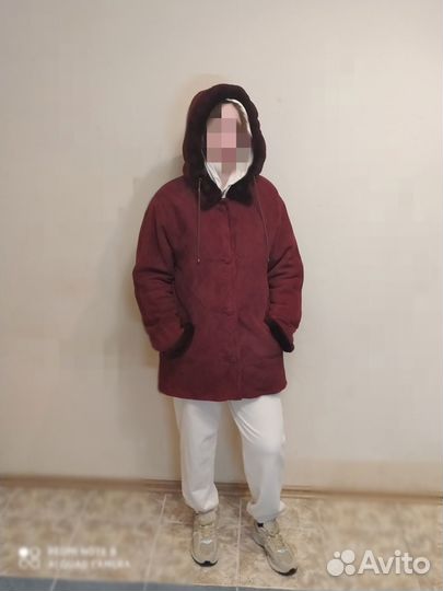 Натуральная дублёнка с капюшоном 46 р-р. Винтаж