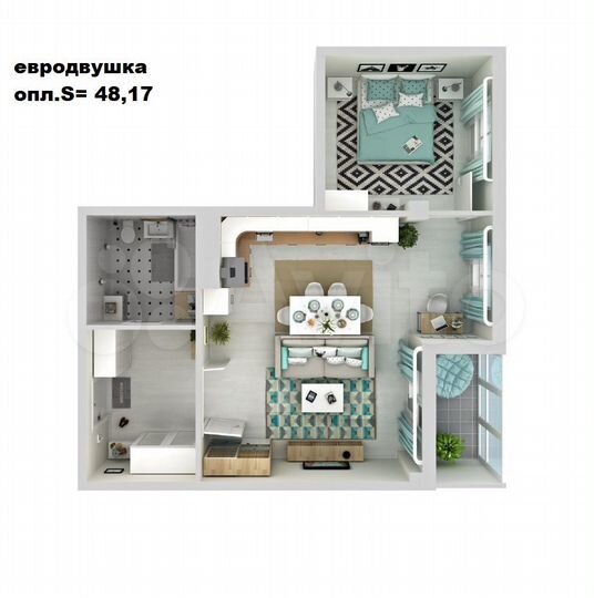 2-к. квартира, 48,2 м², 12/12 эт.