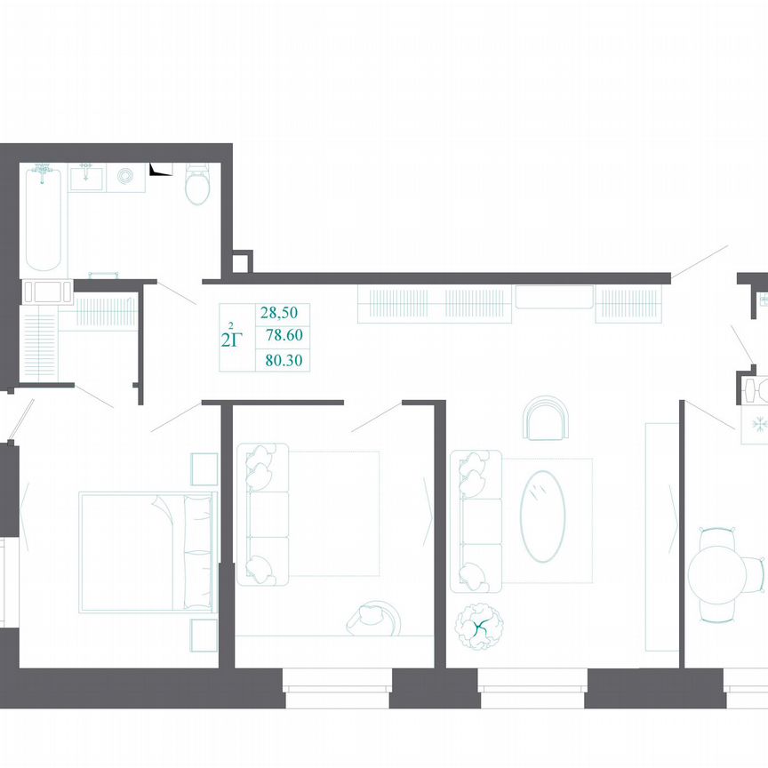 2-к. квартира, 80,3 м², 2/19 эт.