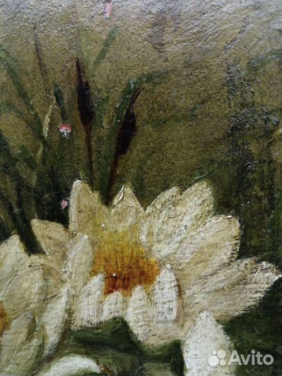 Старая роспись маслом на тарелке 