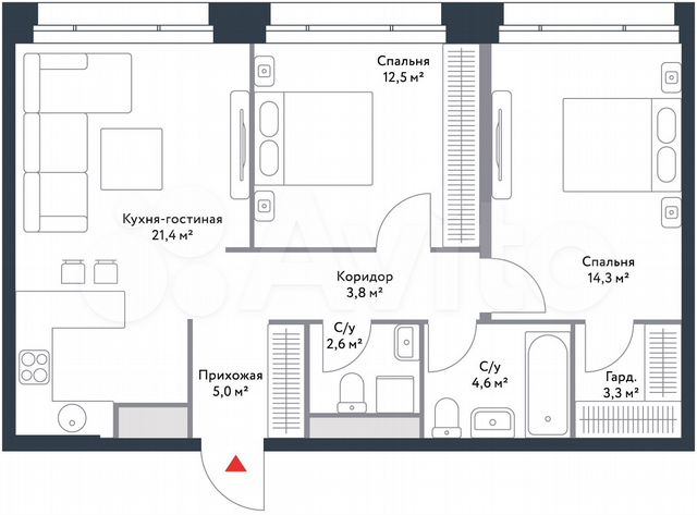 3-к. квартира, 67 м², 3/19 эт.