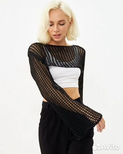 Укороченный топ-сетка вязаный