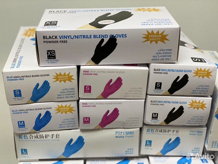 Перчатки нитриловые виниловые wally plastic