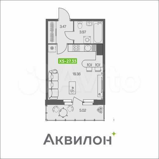 Квартира-студия, 27,3 м², 7/8 эт.
