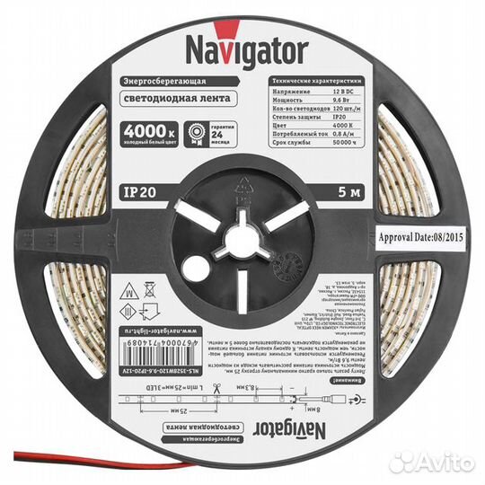 Лента светодиодная Navigator 9,6Вт IP20 12В 4000К