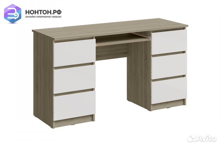 Стол письменный Челси 6 ящиков белый глянец / дуб