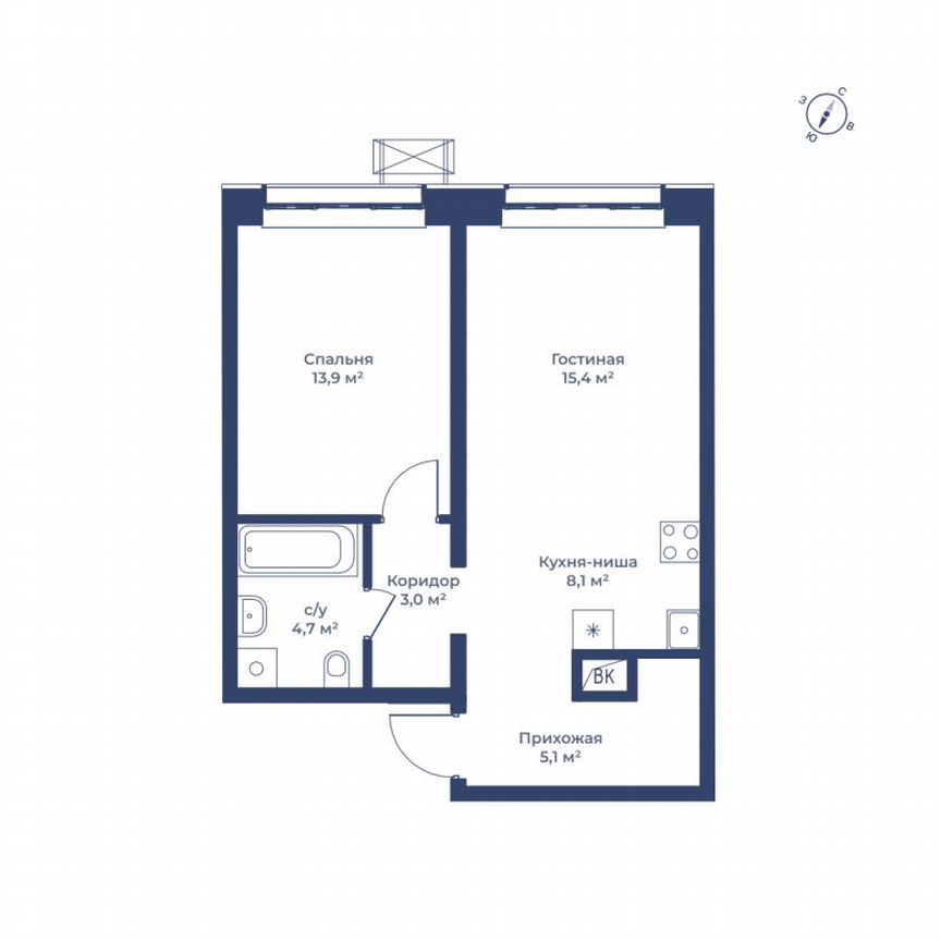 1-к. квартира, 50,2 м², 1/14 эт.