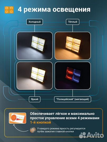 Фонарь аккумуляторный прожектор светодиодный