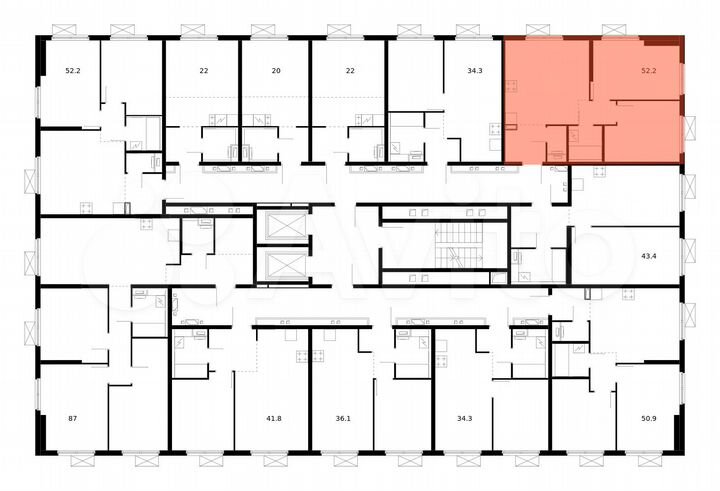 2-к. квартира, 52,2 м², 12/17 эт.