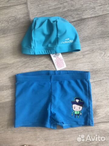 Тканевая шапка для плавания детская и плавки-бокс