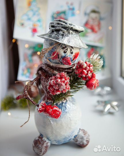 Ватные игрушки.Новогодние игрушки.Снеговик