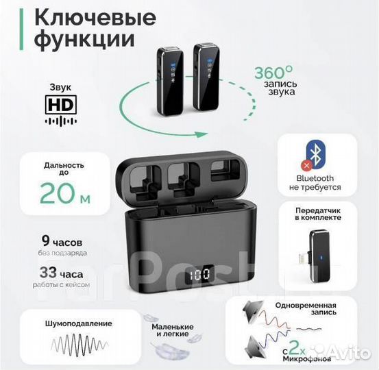 Петличный микрофон беспроводной для iPhone и Andro