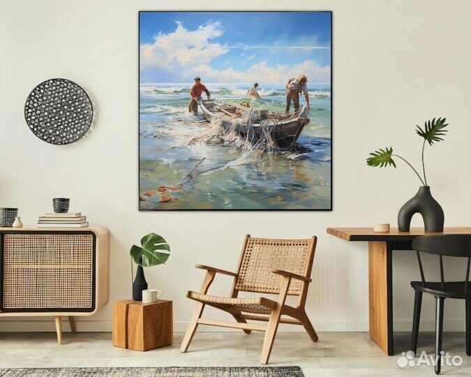 Картина маслом на холсте Рыбаки онлайн примерка