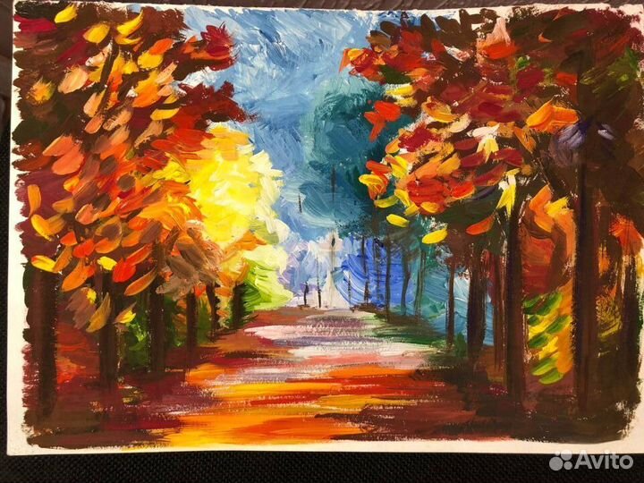 Рисунок осеннего парка гуашью