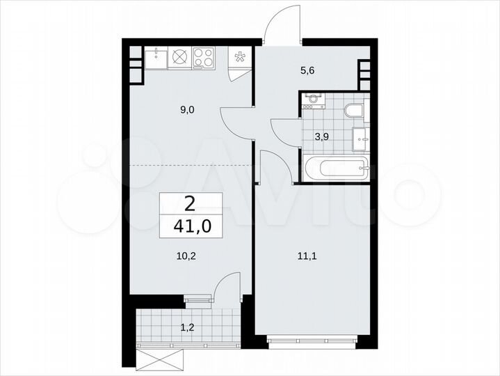 2-к. квартира, 41 м², 5/18 эт.