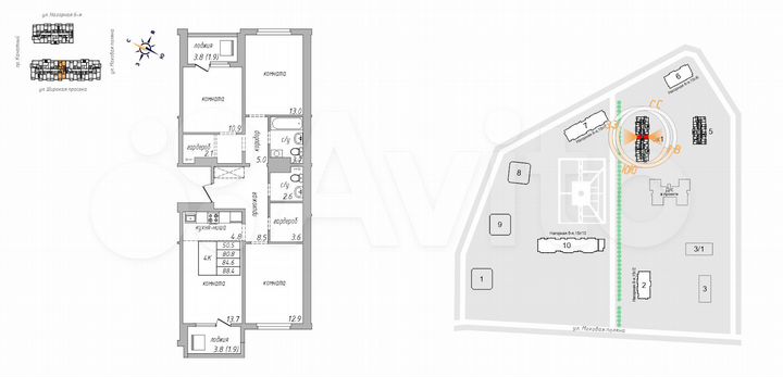 4-к. квартира, 88,4 м², 15/17 эт.