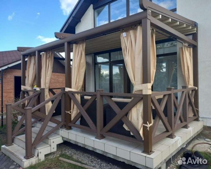 Навес,Зимний сад,Перголы,Маркизы,Остекление,Шторы