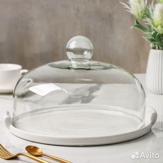 Блюдо керамическое с крышкой-клош для десертов Val