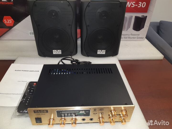 Звуковой комплект для кафе усилитель и 4 колонки