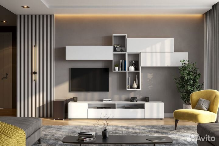 Тумба под телевизор Токио 2.0м белый IKEA-стиль